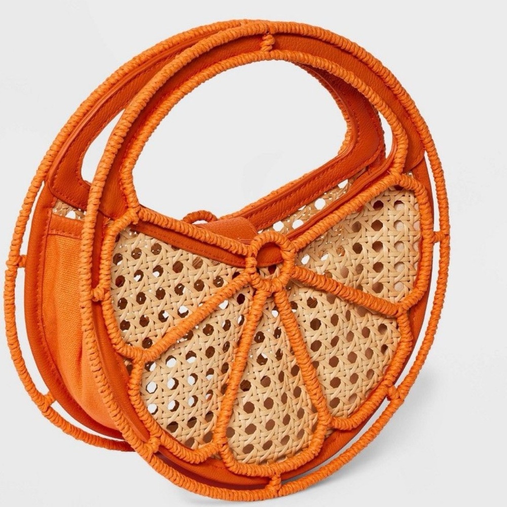 a new day Orange and Natural Woven Round Shoulder Bag